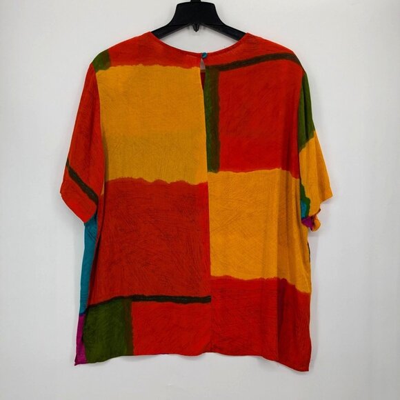 Vintage USA Blouse Women Size 20 Fitting Image Abstract Colorful Colorblock 90s - Picture 2 of 8